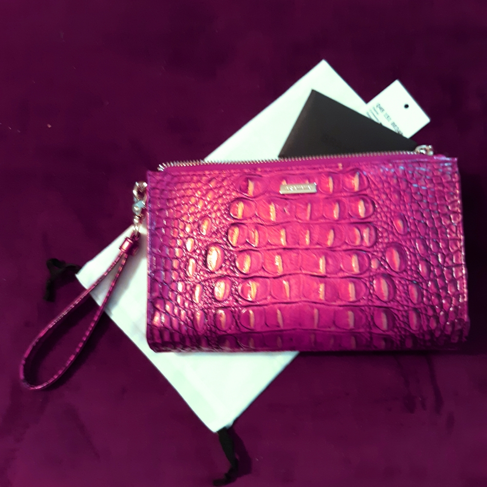 Brahmin Crimson Leather Daisy Wristlet  Brahmin